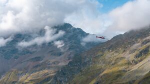 mountains, helicopter, clouds